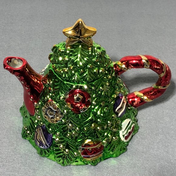 Ceramic Christmas Tree Teapot Hand Painted Metallic Glazed 1998 By Allure Home - Picture 3 of 16